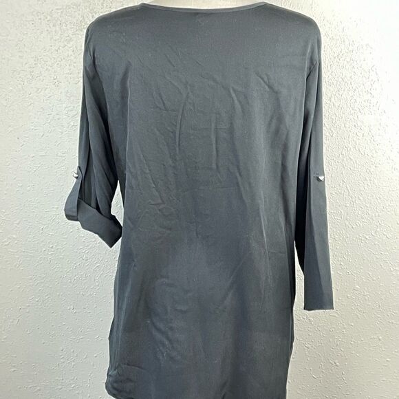 EUC Passports Womens Black 3/4 Sleeve Top with a Studded Pattern in Front Size M - Picture 6 of 8